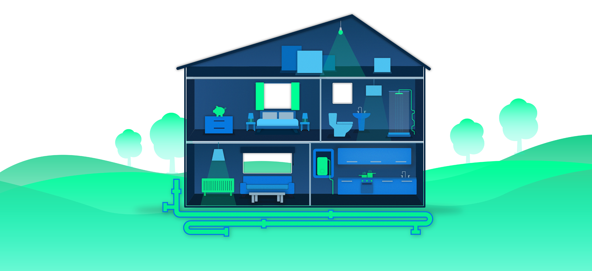 Gas Goes Green house graphic